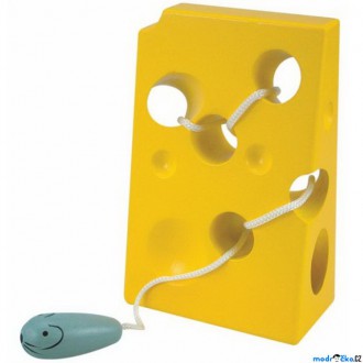 Dřevěné hračky - Provlékadlo - Myš a sýr, barevné (Woody)
