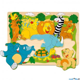 Puzzle a hlavolamy - Puzzle na desce - Tvarové, Africká zvířátka, 10ks (Woody)