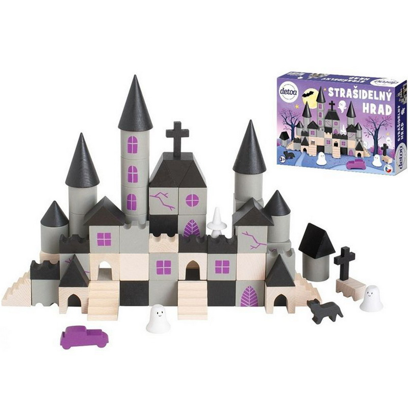 Kostky - Stavebnice dřevěná, Strašidelný hrad, 97ks (Detoa)