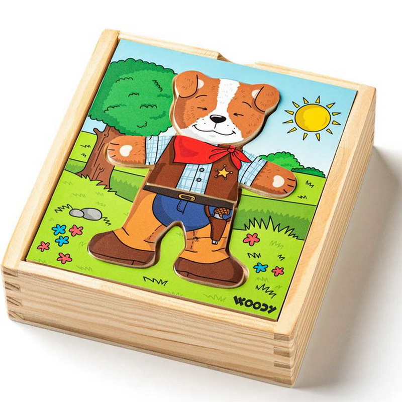 Puzzle oblékání - Šatní skříň pejsek, 18ks (Woody)