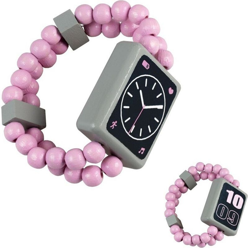 Dřevěná bižuterie - Hodinky oboustranné růžové (Detoa)