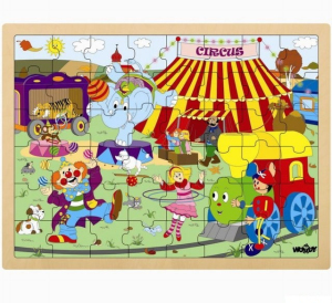 Puzzle na desce - Velké A3, Mašinka - Cirkus, 48ks (Woody)