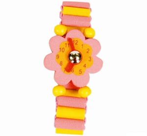 Dřevěná bižuterie - Hodinky růžové květina (Bino)