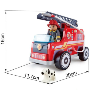 Auto - Hasičský vůz s hasičem dřevěný (Hape)