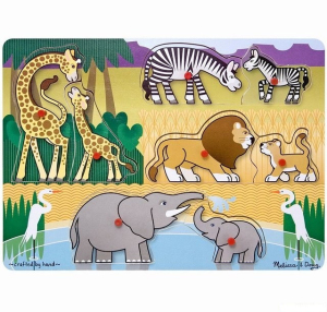 Puzzle vkládací - Safari zvířata s mláďaty, 8ks (M&D)