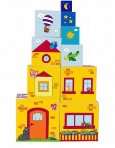 Pyramida - Věž z 10 kostek, 5 motivů (Woody)