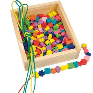 Navlékací perle v dřevěné krabici - Tvary, 200ks (Woody)
