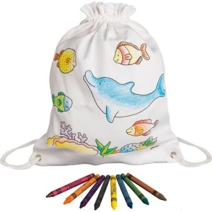Malování na textil - Pytlík baťůžek + voskovky, Mořská zvířata (Goki)