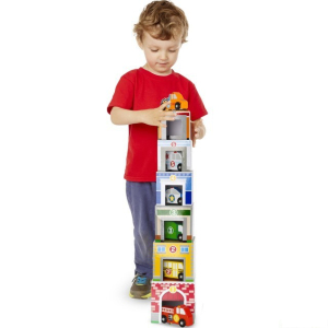 Pyramida z kartónu - Budovy s autíčky, 6 kostek (M&D)