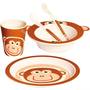 Dětské nádobí z bambusu - Set 5 dílů, Opička (Mertens)