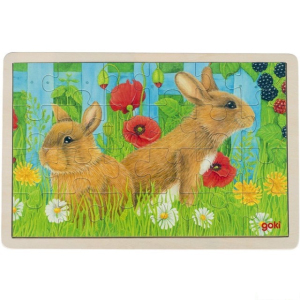 Puzzle na desce - Králíci na zahradě, 24ks (Goki)