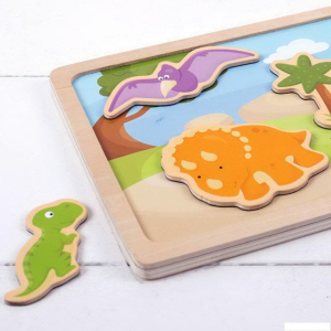 Puzzle magnetické - Dinosauři na desce dřevěné (Bigjigs)