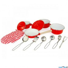 Kuchyň - Červené kuchyňské nádobí s chňapkou, 13 dílů (Woody)
