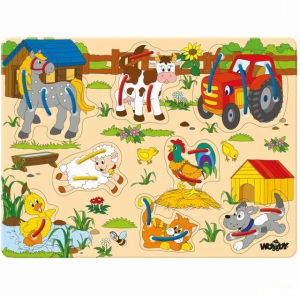 Puzzle s provlékáním - Zvířátka na statku, 8ks (Woody)