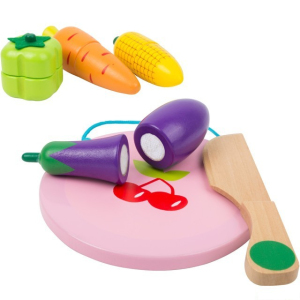 Krájení - Dřevěný set ovoce a zelenina v kyblíku (Small foot)
