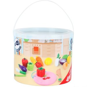 Krájení - Dřevěný set ovoce a zelenina v kyblíku (Small foot)
