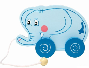 Tahací hračka - Slon s modrými koly (Legler)