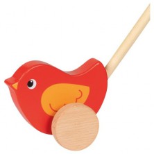 Jezdík na tyči - Ptáček červený dřevěný (Goki)