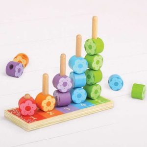Skládačka - Nasazování na tyč, Barevné květinky (Bigjigs)