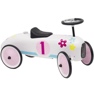 Odrážedlo kovové - Historické auto, bílé s květy (Goki)