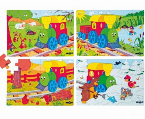 Puzzle dřevěné - Mašinka a 4 roční období, 96ks (Woody)