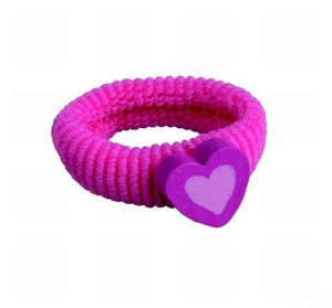 Dřevěná bižuterie - Vlasová gumička, Srdce růžové (Detoa)