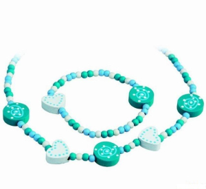 Dřevěná bižuterie - Sada, Srdíčka a kolečka, tyrkys (Detoa)