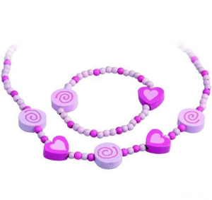 Dřevěná bižuterie - Sada, Srdíčka a spirály, růžová (Detoa)
