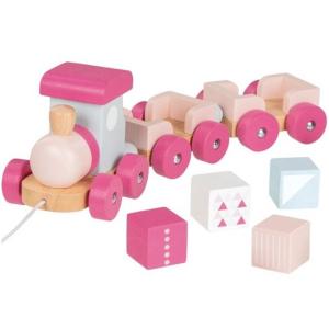 Vlak dřevěný - Vláček Stockholm červený pastelový (Goki)