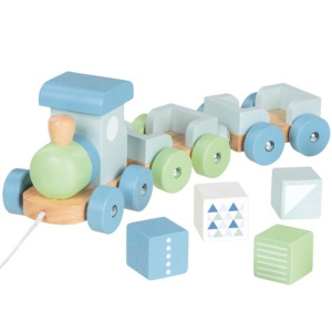 Vlak dřevěný - Vláček Stockholm modrý pastelový (Goki)