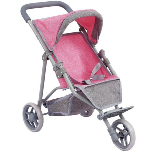 Kočárek pro panenky - Tříkolka skládací, šedo-červený (Bino)