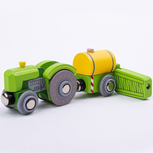 Vláčkodráha auto - Traktor s vlečkou zelený + 2 koleje (Bigjigs)