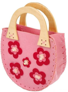 Kabelka filcová - Růžová oválná s květy, "Lili" (Legler)