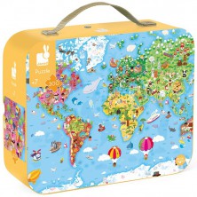 Puzzle v kufříku - Mapa světa velká, 300 dílků (Janod)