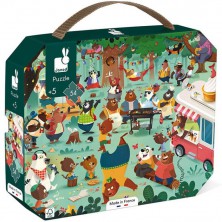 Puzzle v kufříku - Medvědí rodinka, 54 dílků (Janod)