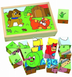 Kostky obrázkové 15ks - Zvířátka a mašinka (Woody)