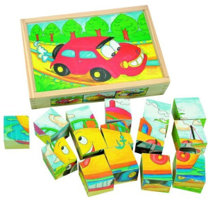 Kostky obrázkové 15ks - Veselé autíčko (Woody)