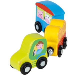 Vláčkodráha auto - Traktor s vagónky dřevěný (Goki)