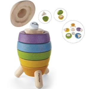 Skládačka s kroužky - Raketa s tvary dřevěná (Plantoys)