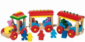 Vlak dřevěný - Vláček Bornholm s pasažéry (Goki)