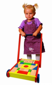 Kostky - Barevné ve vozíku, Woody s madlem, 36ks (Woody)