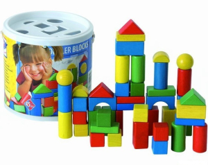 Kostky - Barevné v kyblíku, Vhazovačka, 45ks (Woody)