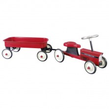 Odrážedlo kovové - Traktor s vozíkem, červený (Goki)