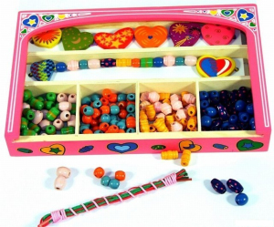 Navlékací perle - Set korálků, Srdíčka (Woody)