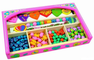 Navlékací perle - Set korálků, Srdíčka (Woody)
