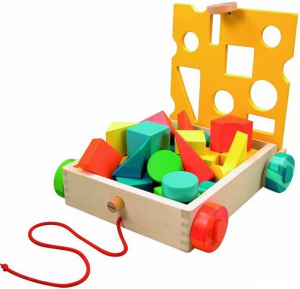 Kostky - Barevné ve vozíku, Rainbow, 28ks (Woody)