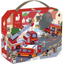 Puzzle v kufříku - Požárníci, 24 dílků (Janod)