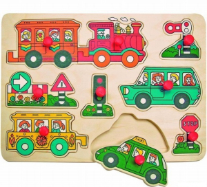 Puzzle vkládací - Doprava (auto, vlak), 9ks (Woody)