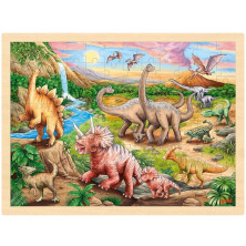 Puzzle na desce - Velké A3, Dinosauří tah, 96ks (Goki)