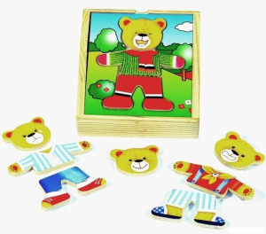 Puzzle oblékání - Šatní skříň medvídek, 18ks (Woody)